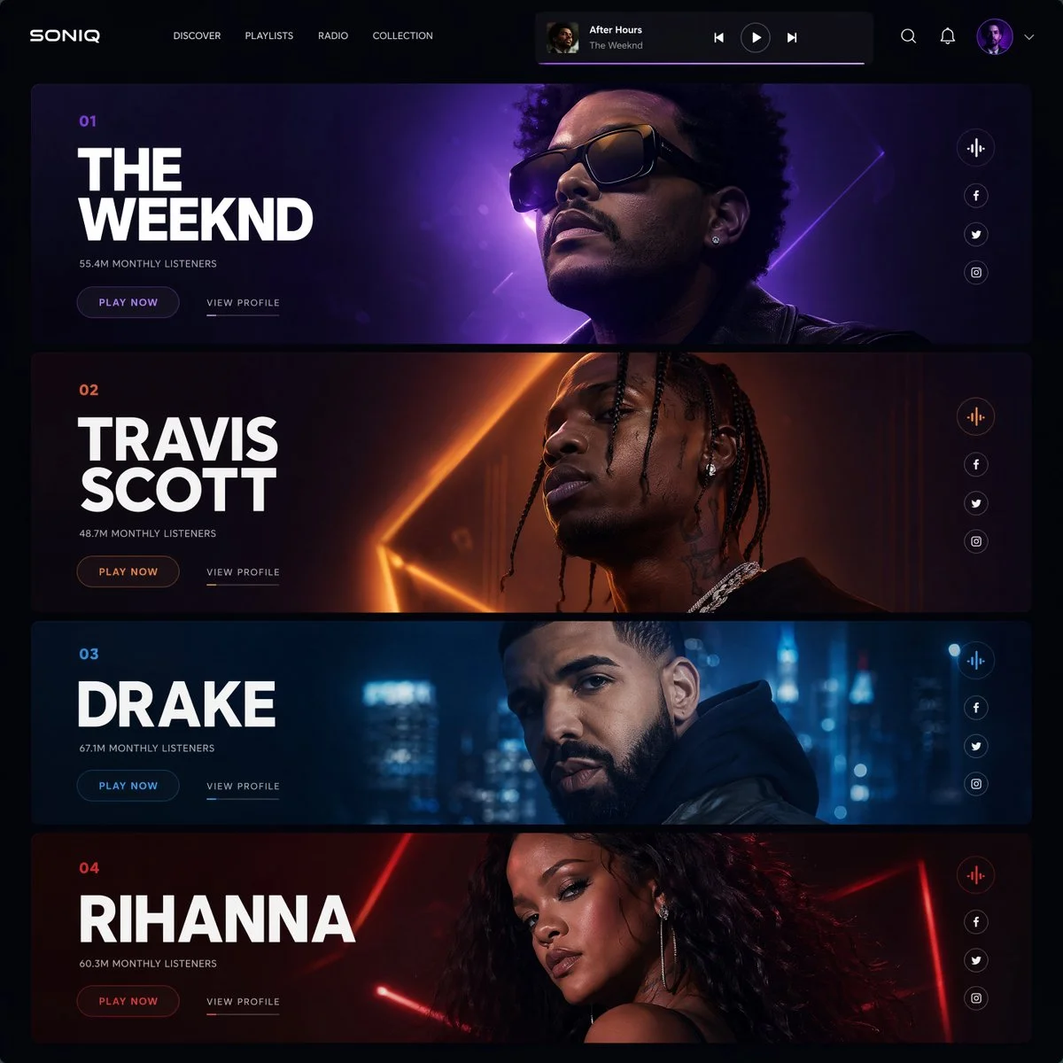 Futuristic Music Streaming UI: A Cyberpunk Showcase