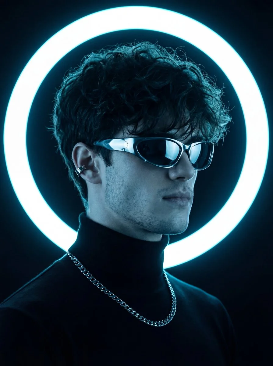 Futuristic Neon Aura: A Portrait in Cool Hues