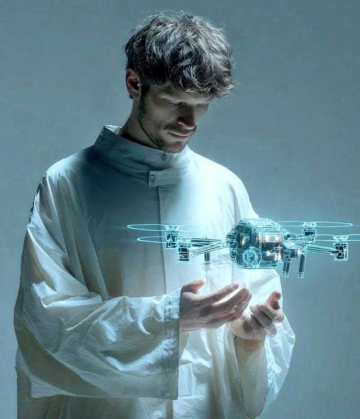 Futuristic Vision: A Scientist and the Holographic Drone