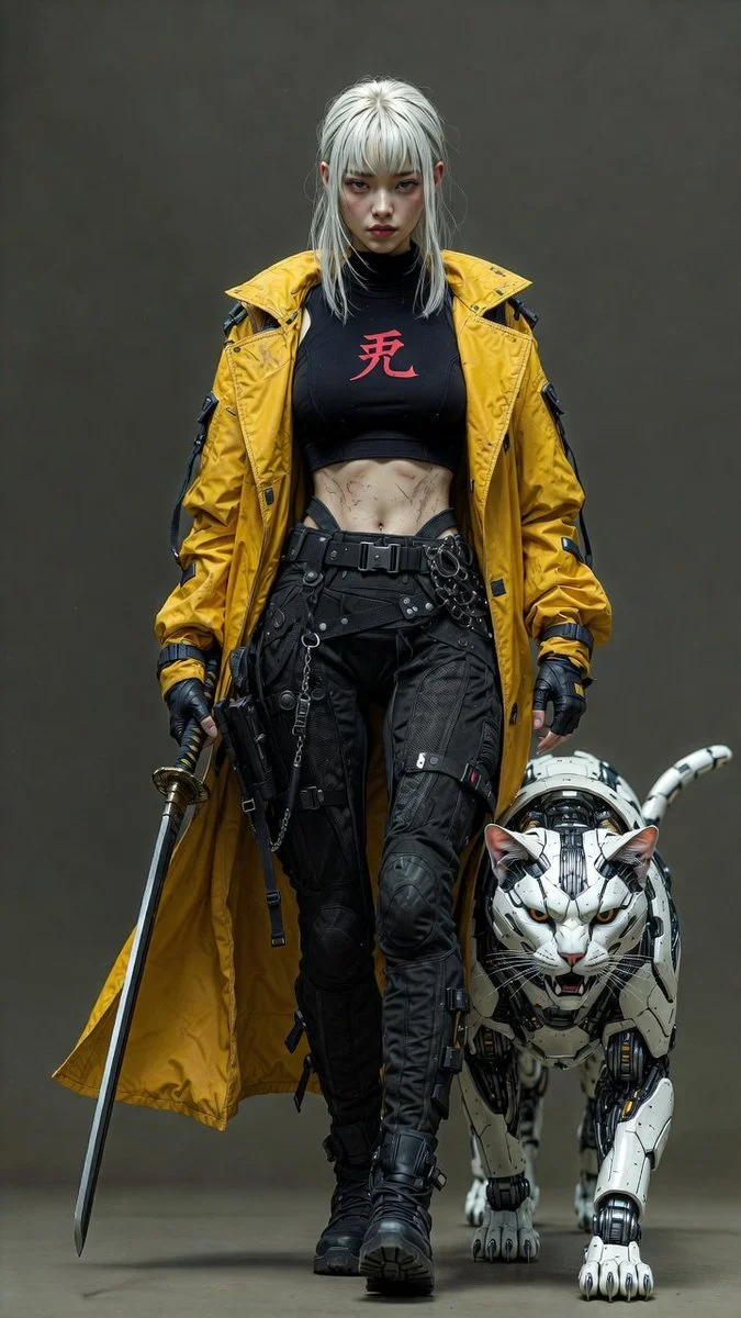Futuristic Warrior and Her Cybernetic Companion