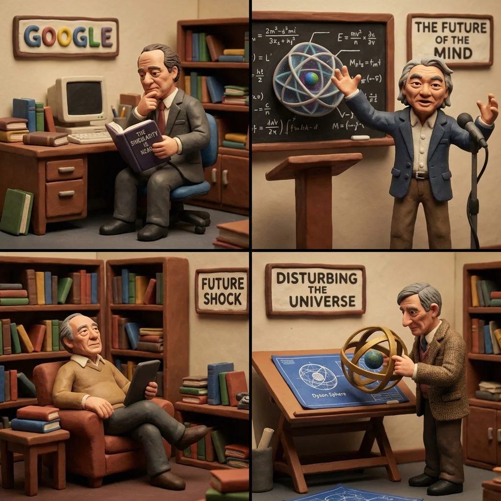 Futurists in Clay: Miniature Office Scene with Rounded, Textured Figures