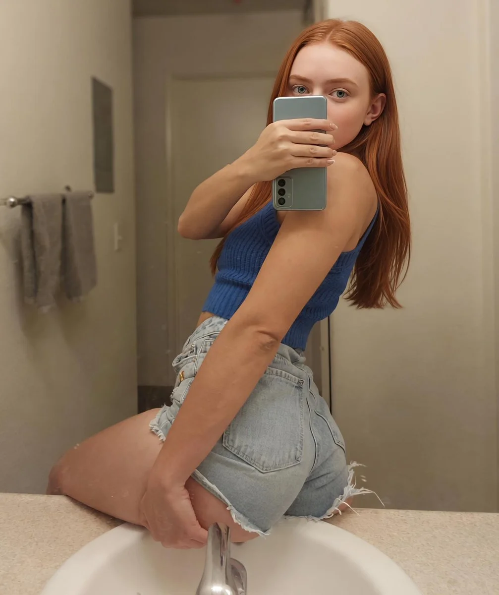 Gentle smile reflected in bathroom mirror during quiet morning