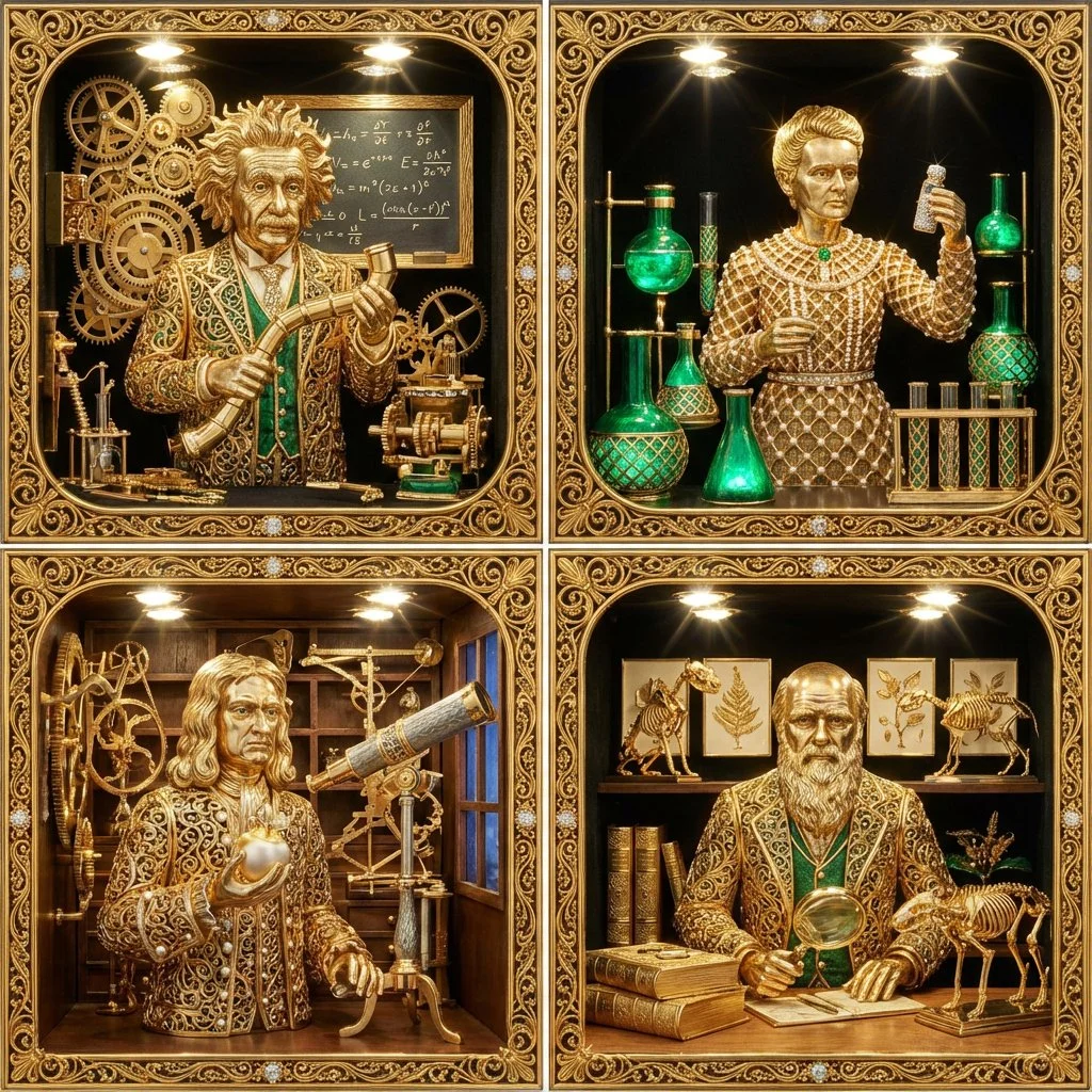 Gilded Genius: Scientists in Shimmering Labs