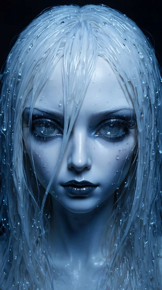 Glacial Gaze: A High-Fashion Resin Doll in Synthetic Despair