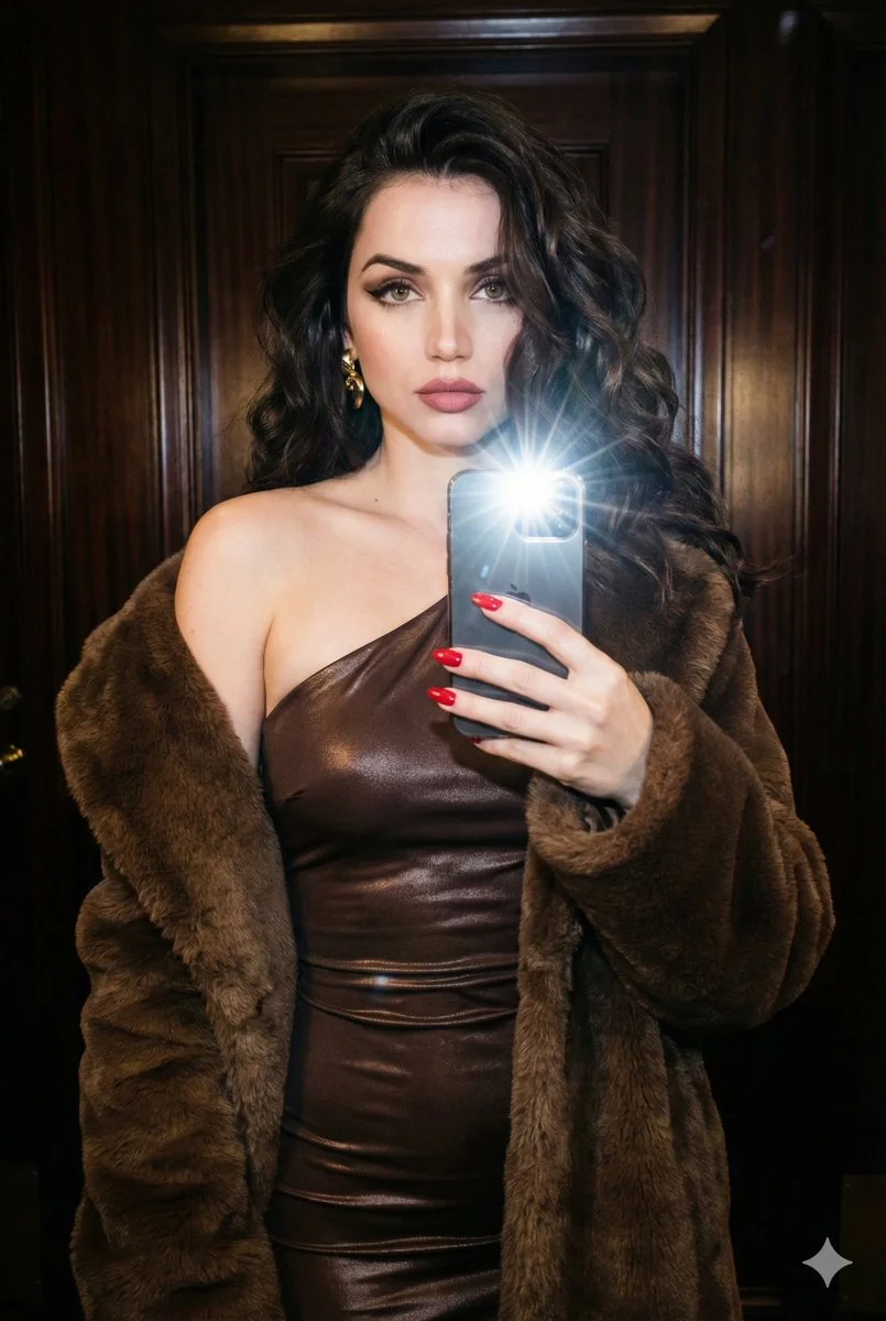 Glamorous Night Out: Ana de Armas in a Luxe Mirror Selfie