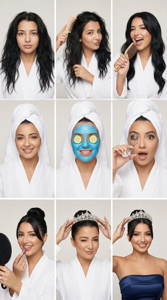 Glamorous Spa-to-Tiara Transformation in 9 Panels