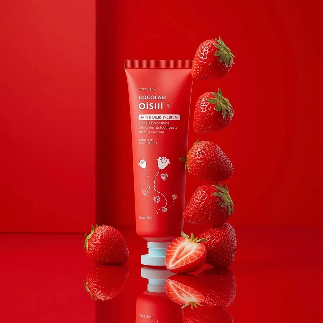 Glossy Red Perfection: Strawberry-Infused Toothpaste Ad