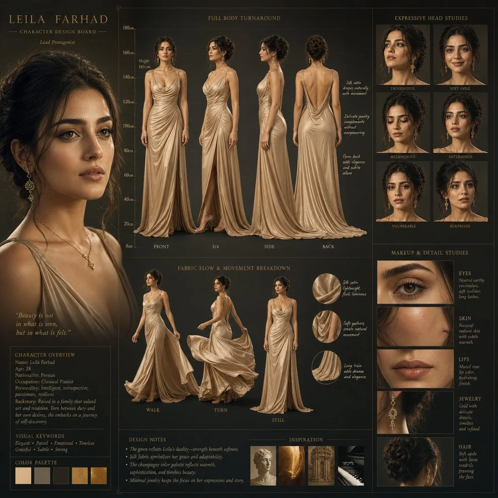 Golden Hollywood glamour portrait of a silk-gowned lead actress