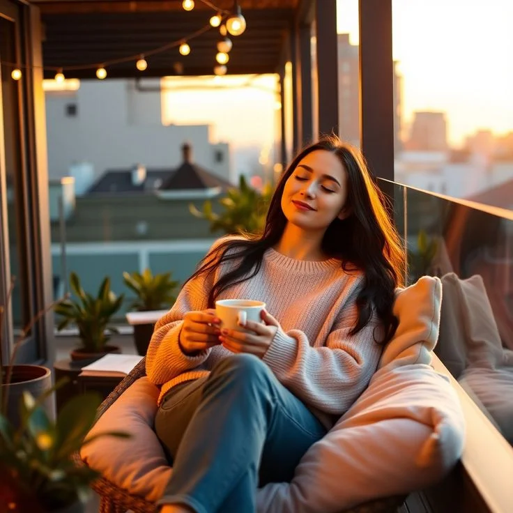 Golden Hour Bliss: Cozy Moments on the Rooftop