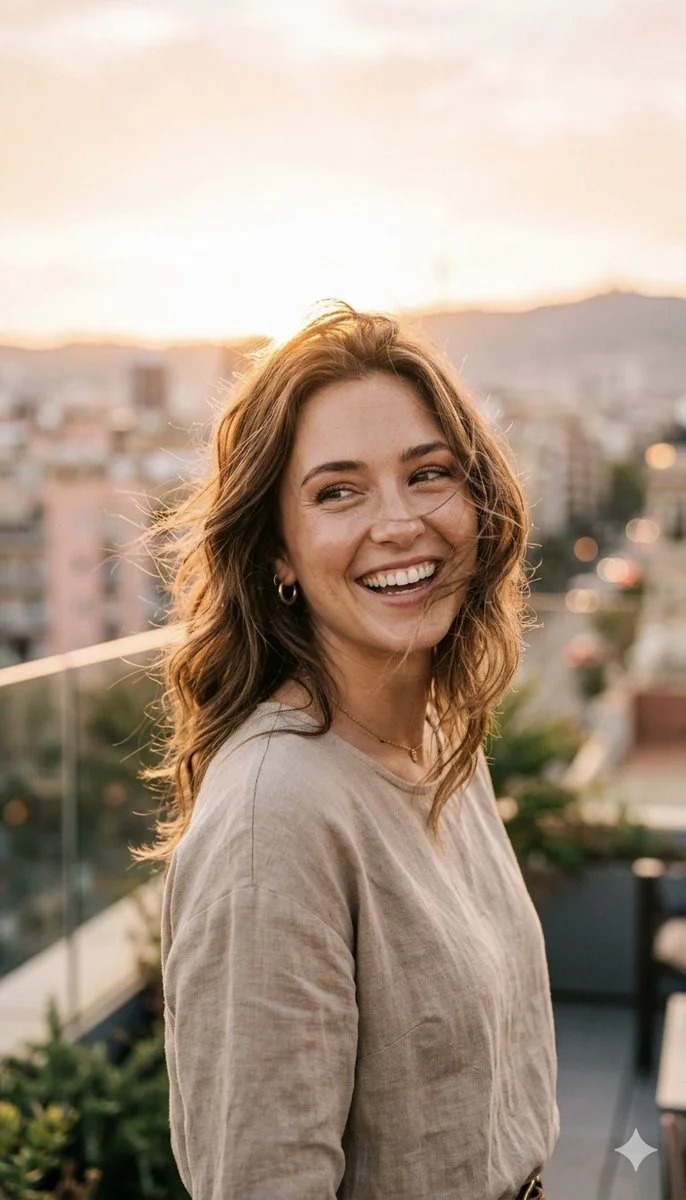 Golden Hour Candid on Rooftop Balcony