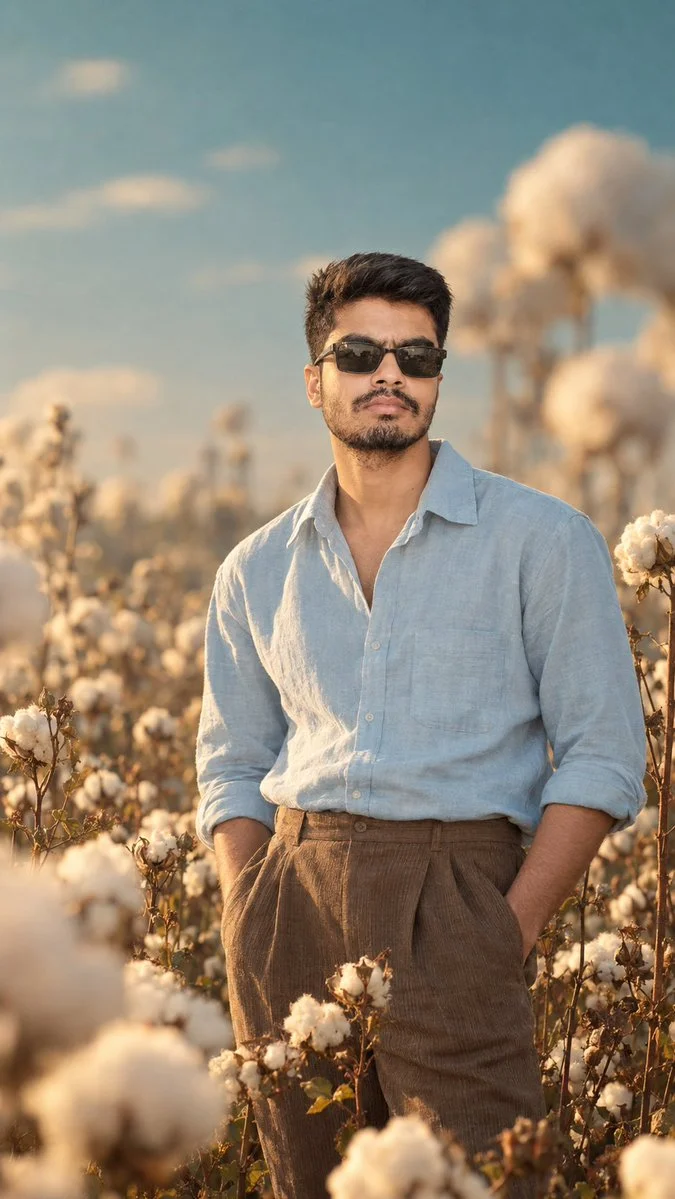Golden Hour Elegance in a Dreamy Cotton Field Portrait