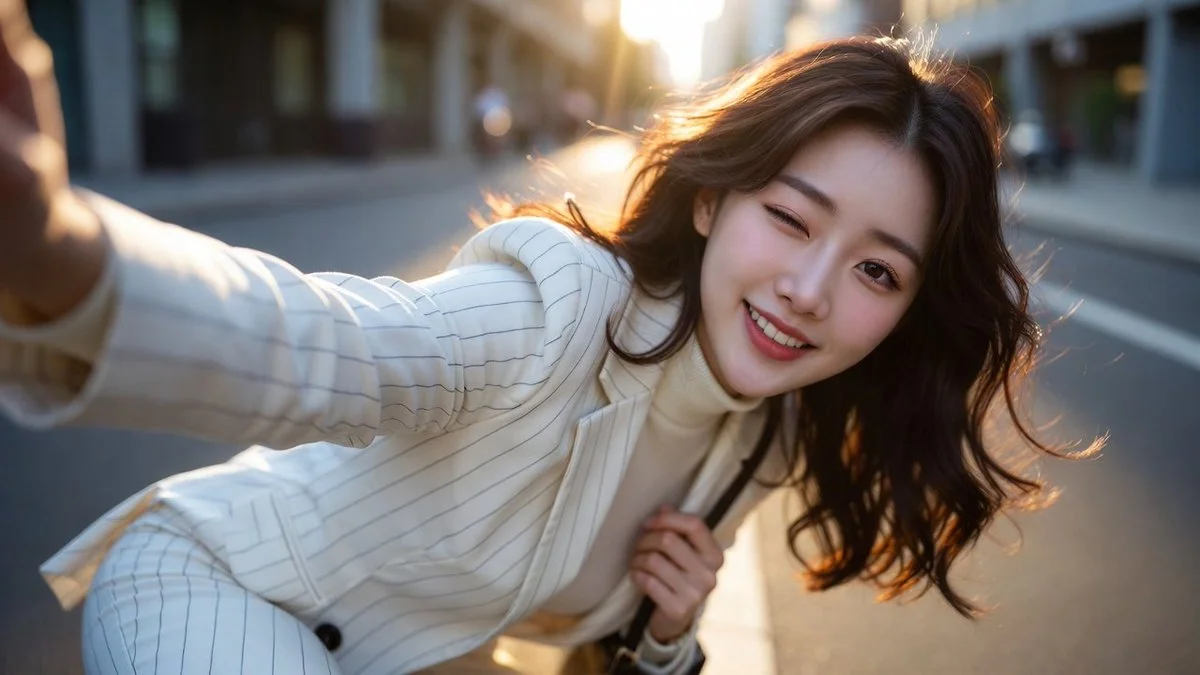 Golden Hour Elegance: Playful City Pose