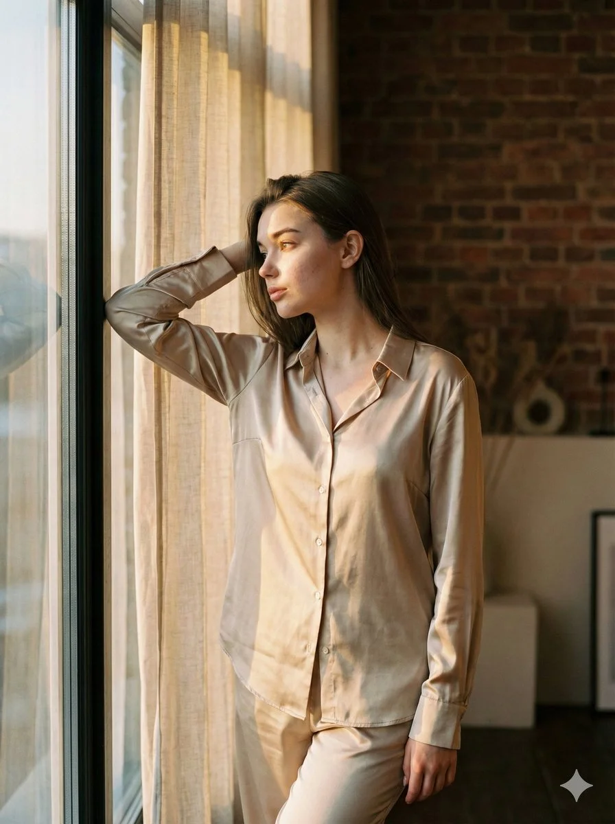 Golden Hour Glam: A Sophisticated Portrait in a Sunlit Loft