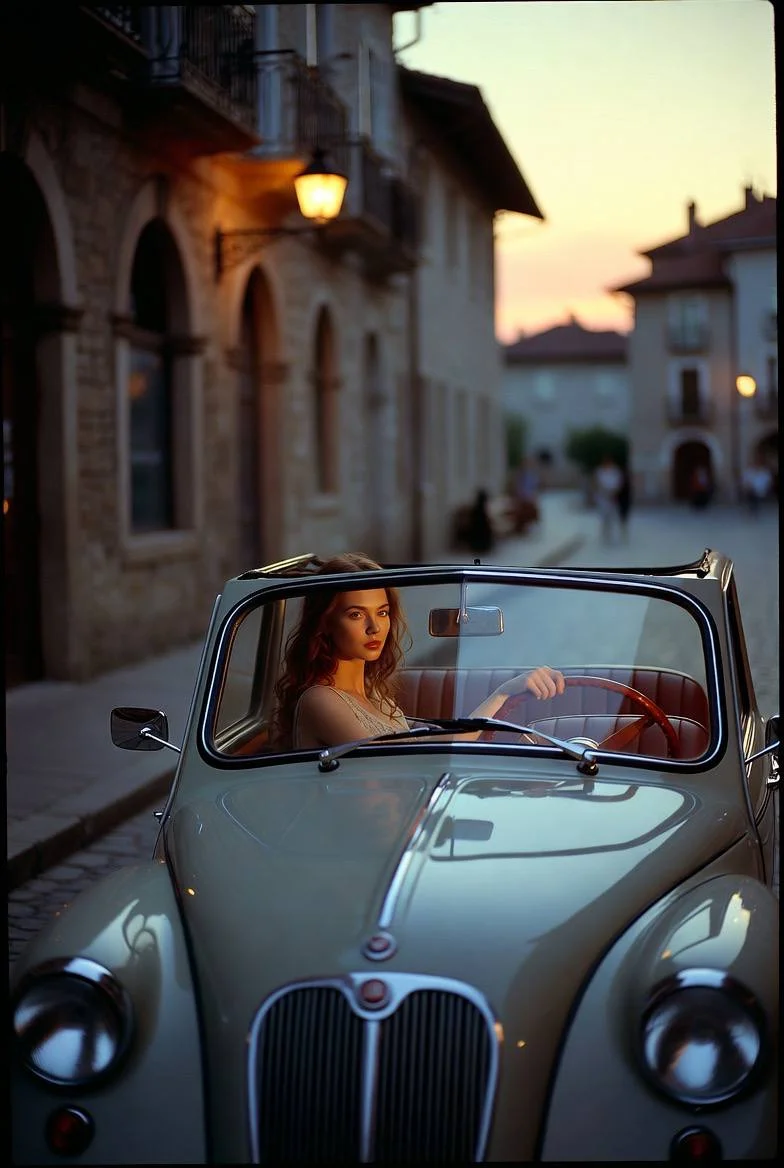 Golden Hour Glamour on Cobblestone Streets
