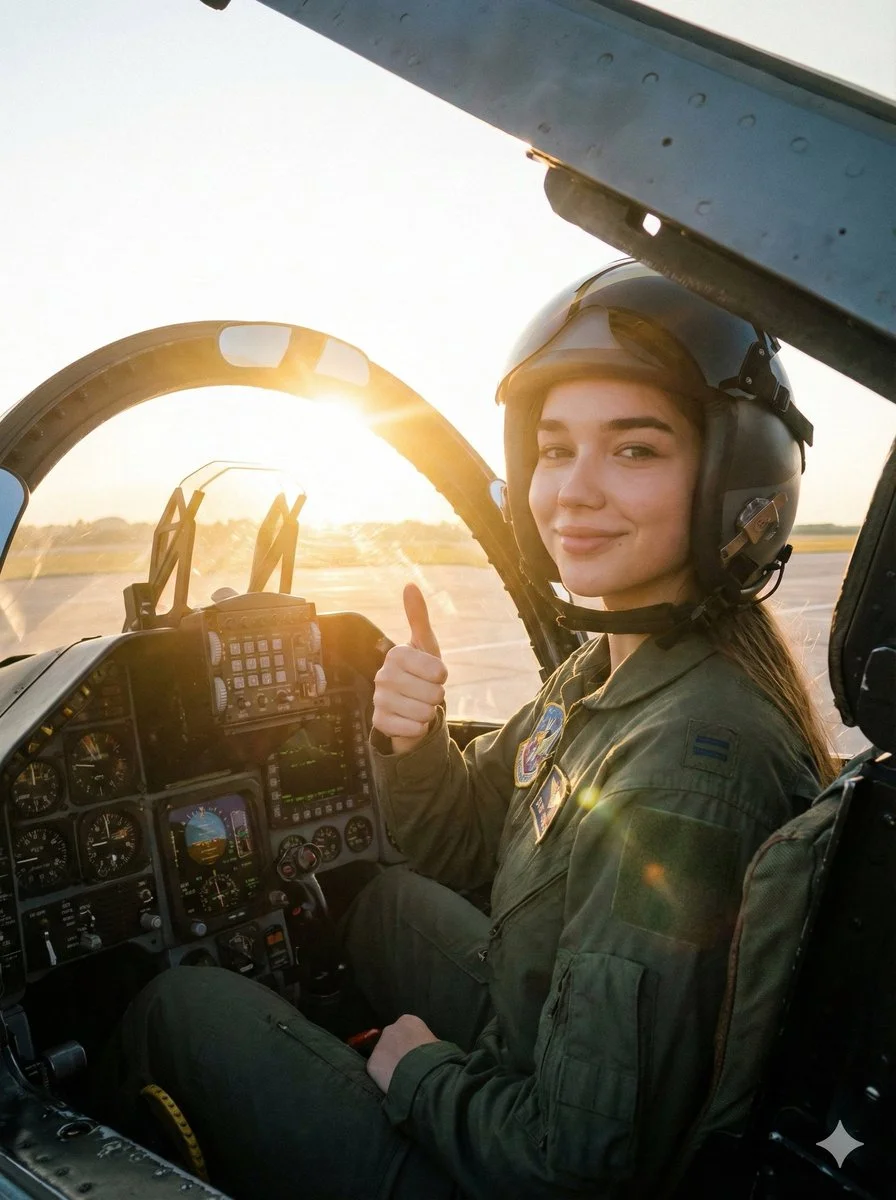 Golden Hour Glory: Female Fighter Pilot in Action