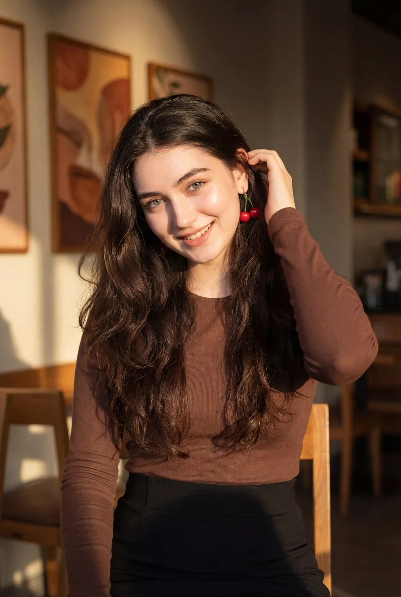 Golden Hour Glow: Cozy Café Portrait