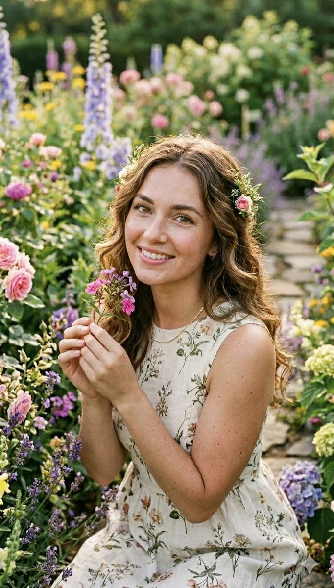 Golden Hour Glow in a Blooming Garden