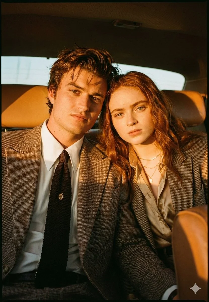 Golden Hour Intimacy in a Vintage Car Backseat