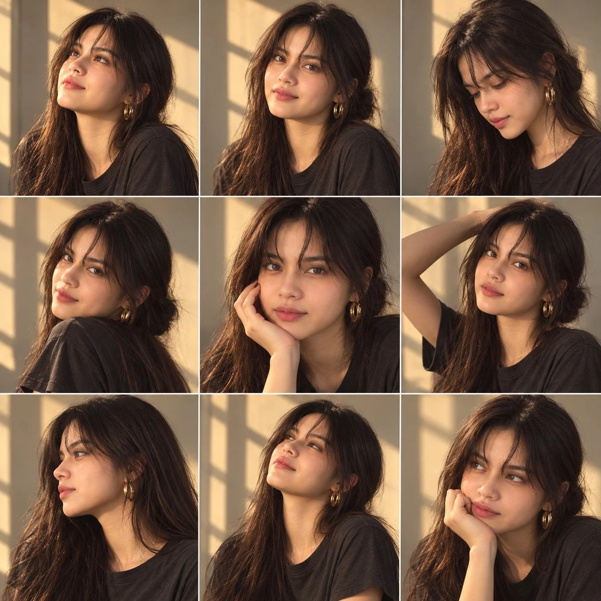 Golden Hour Portrait Collage Captures Nine Soft Poses by the Window