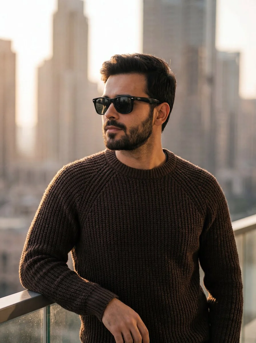 Golden Hour Portrait of a Bearded Man in Earth Tones