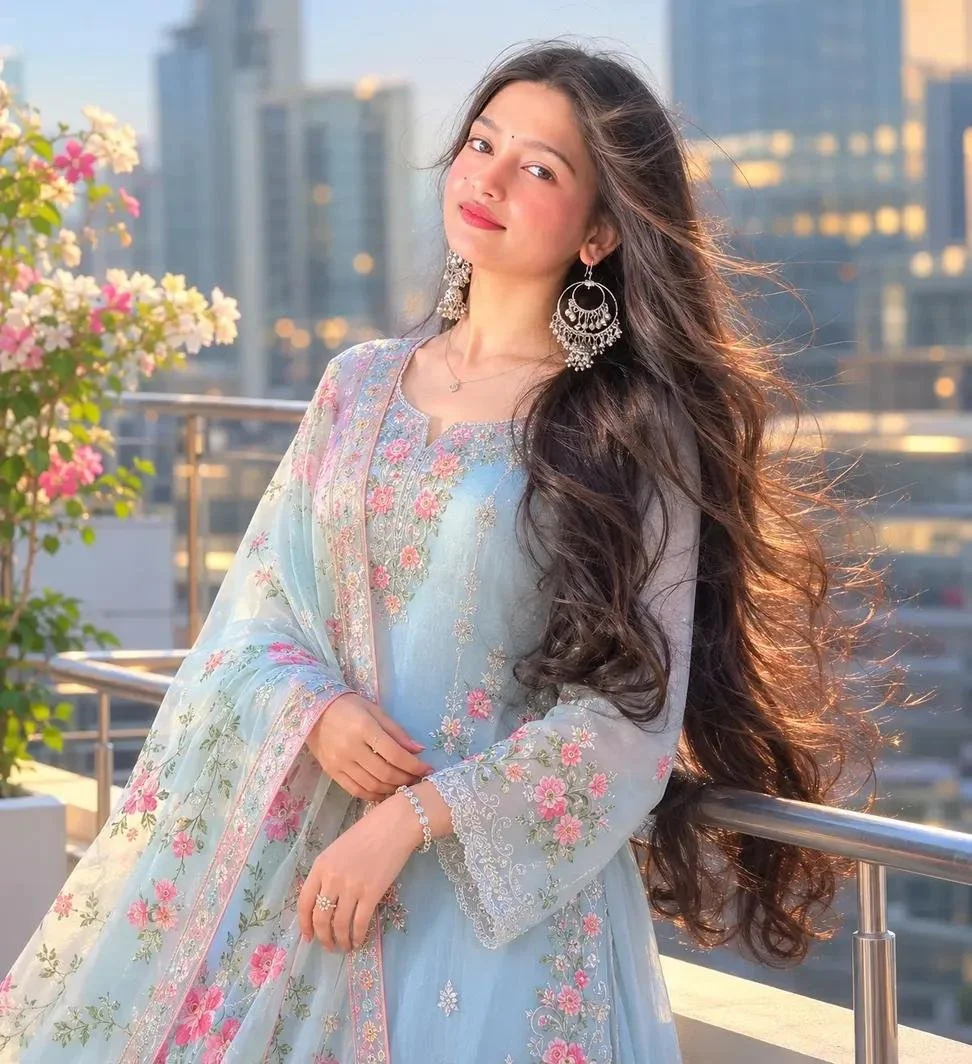 Golden Hour Portrait of South Asian Woman on Rooftop Terrace