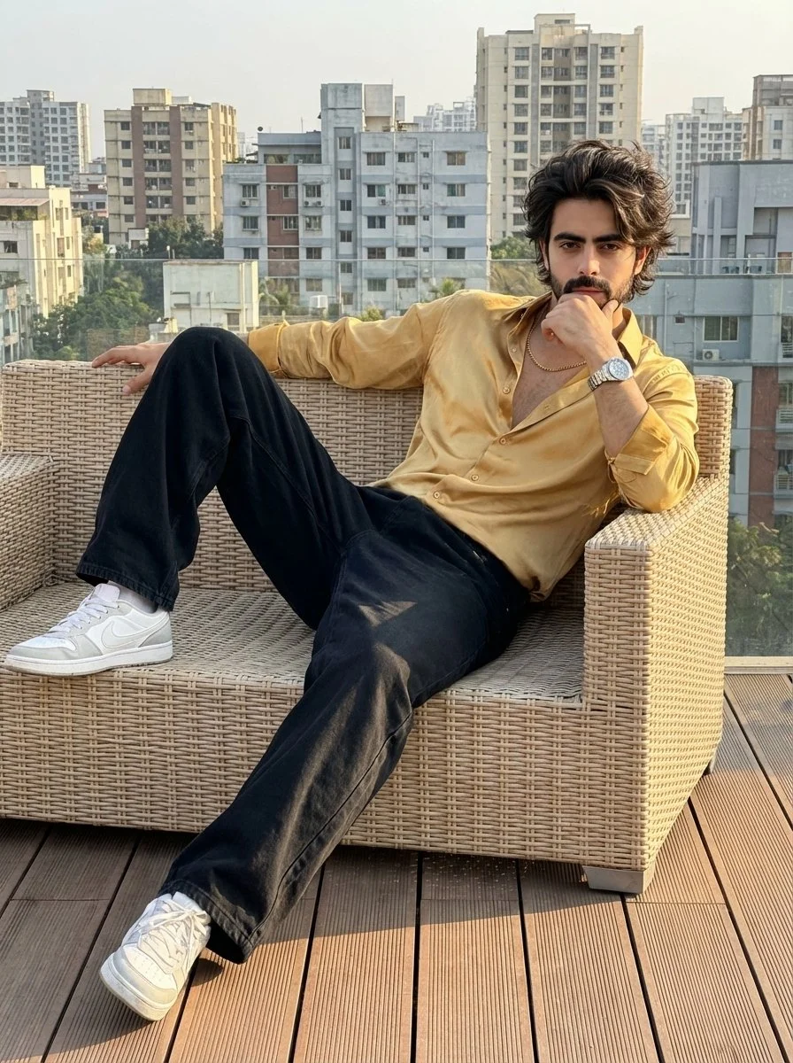 Golden Hour Reflection: Youthful Style Meets Urban Calm