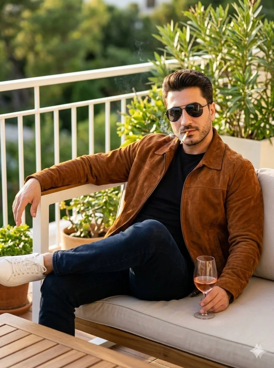 Golden Hour Relaxation: A Cinematic Portrait of Confidence