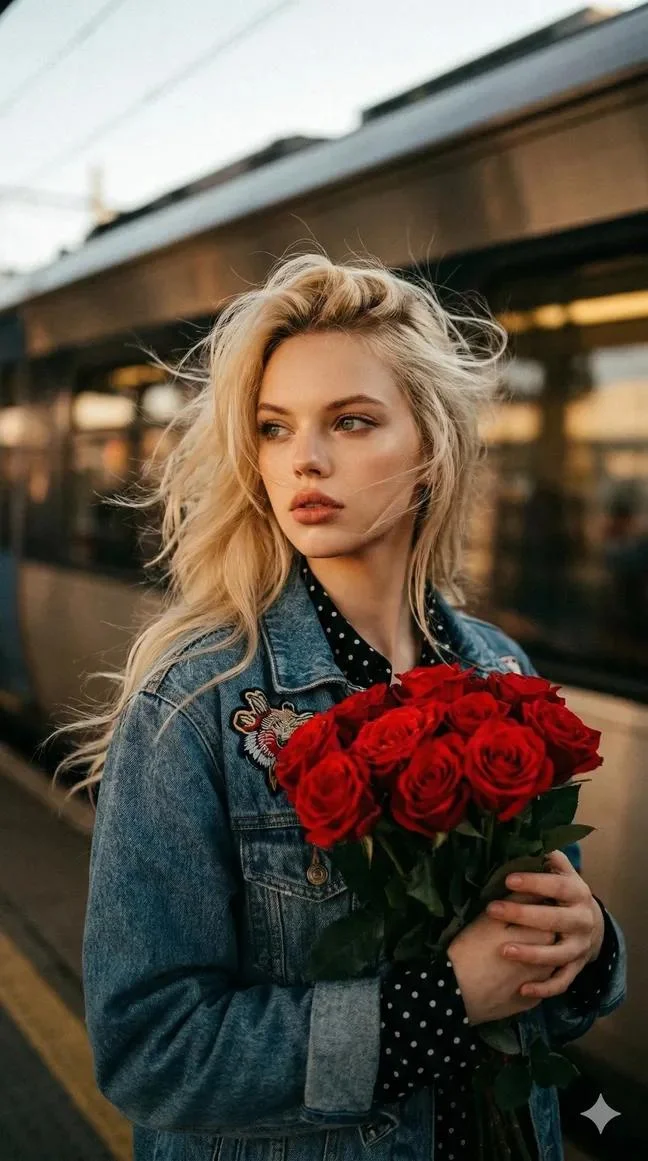 Golden Hour Rush: Moody Portrait with Roses