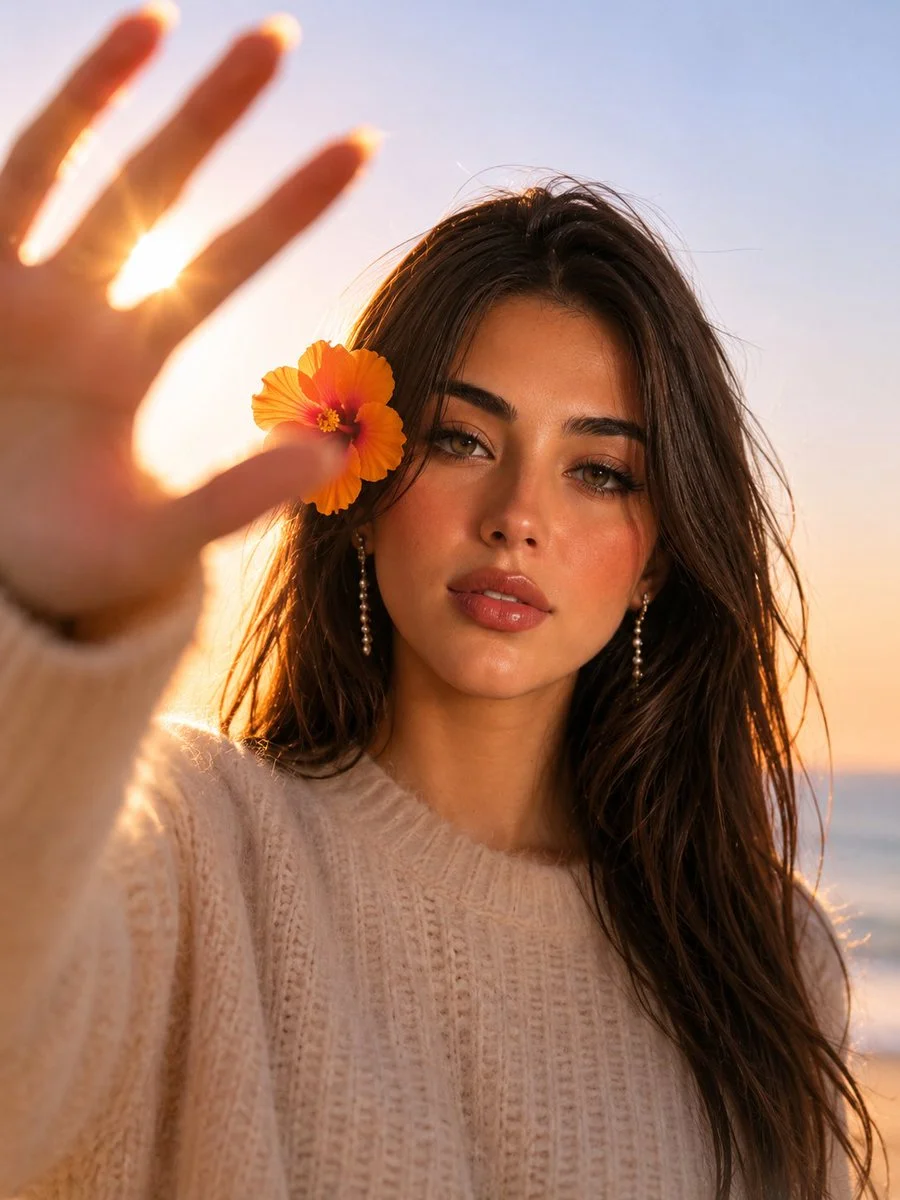 Golden Hour Serenity: A Beachside Portrait