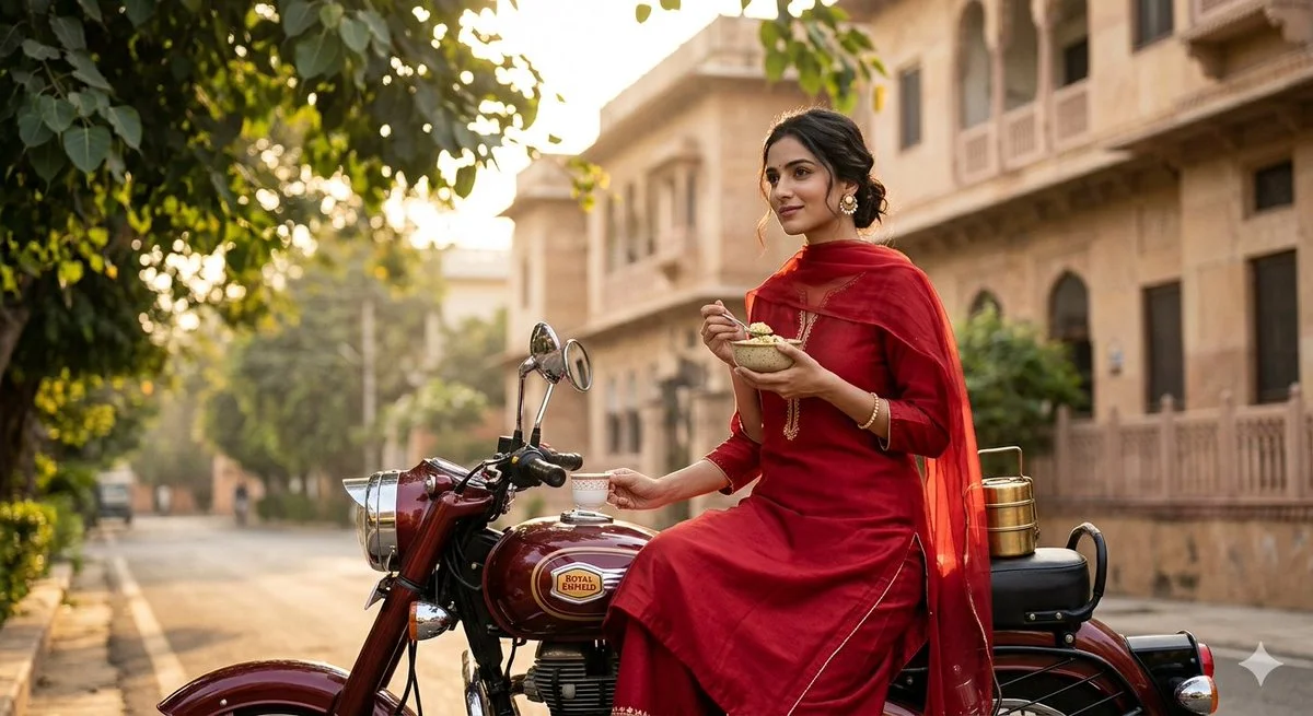 Golden Hour Serenity on a Vintage Motorcycle