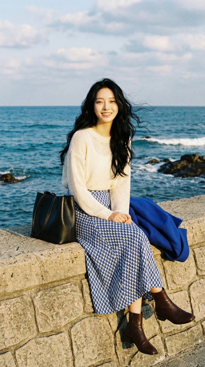 Golden Hour Serenity: Soft Knit Meets Sea Breeze