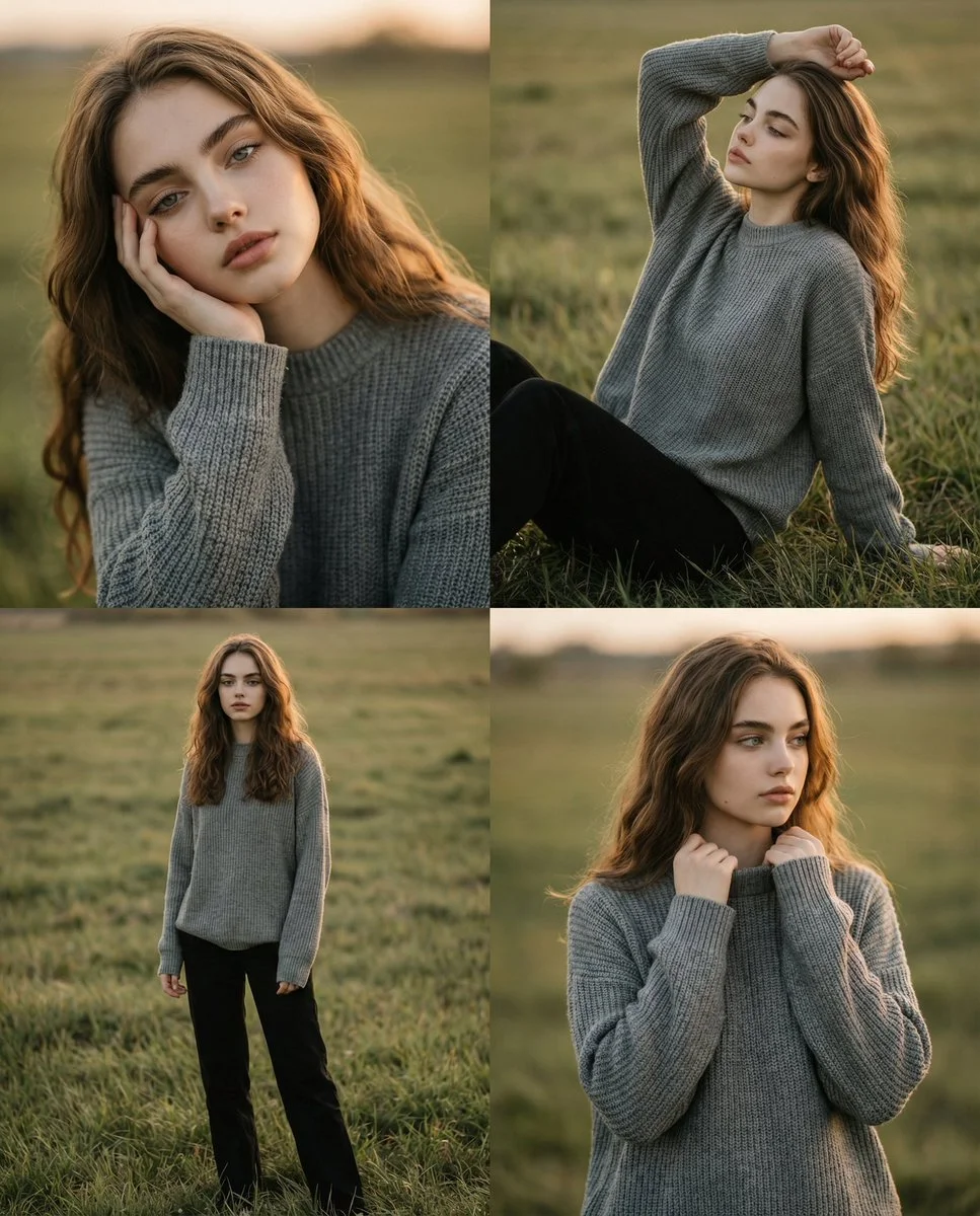 Golden Hour Serenity: Soft Portraits in a Grassy Field