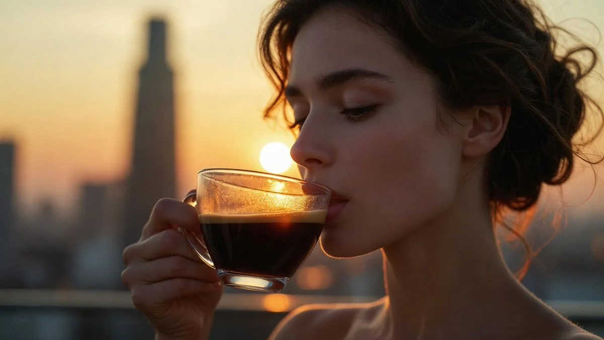 Golden Hour Sip on a Rooftop Terrace