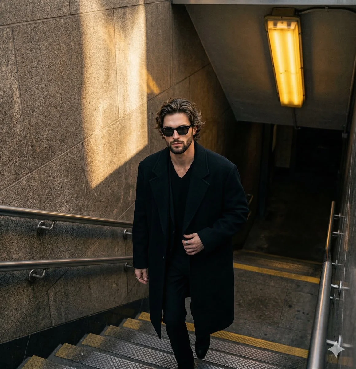 Golden Shadows on Urban Stairs