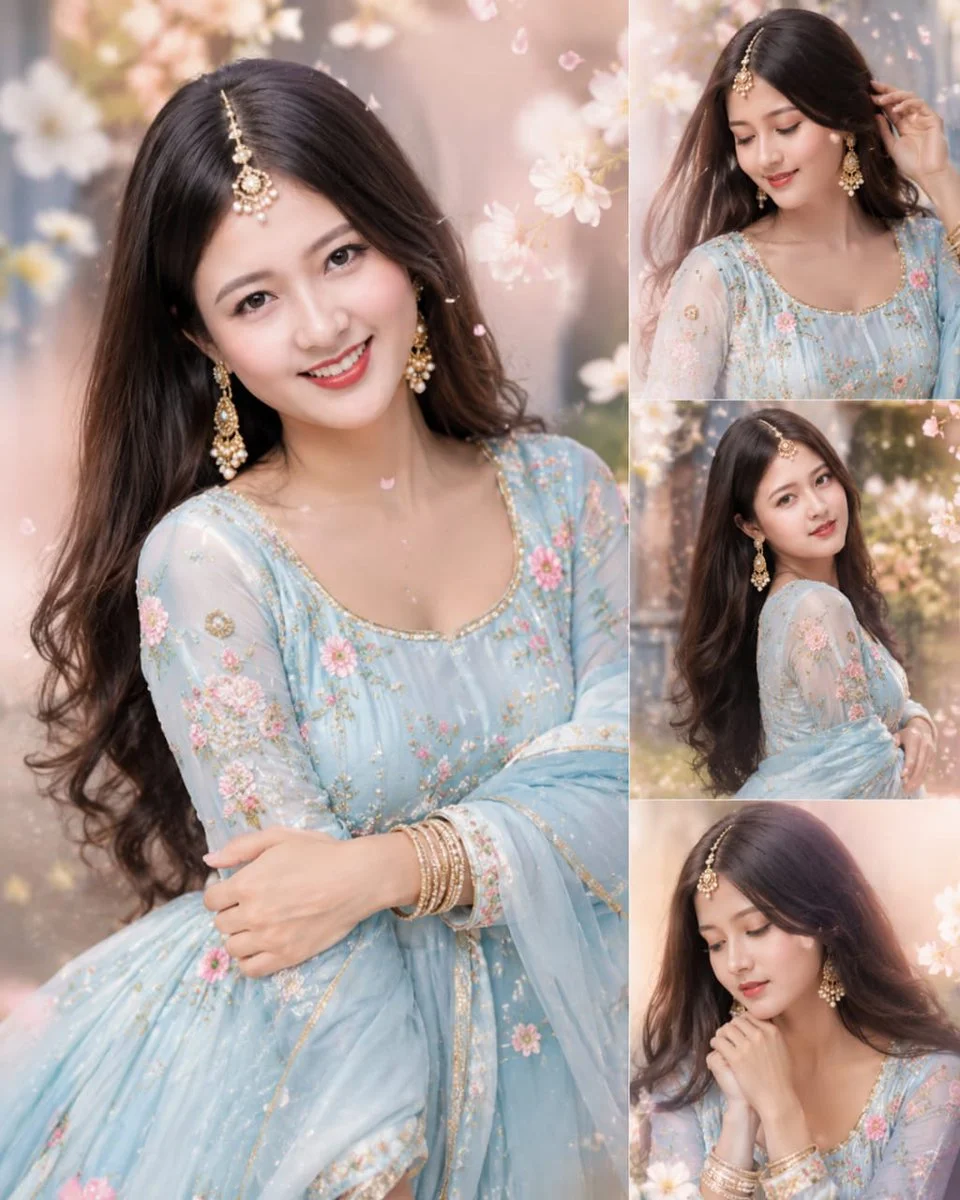 Golden sunlight illuminates a woman in traditional Indian attire