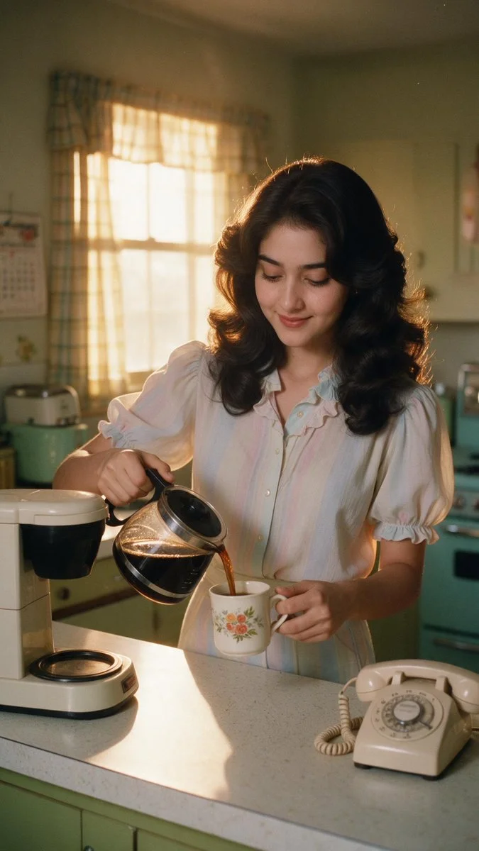Golden Sunrise Illuminates Cozy Retro Kitchen Morning Coffee Ritual