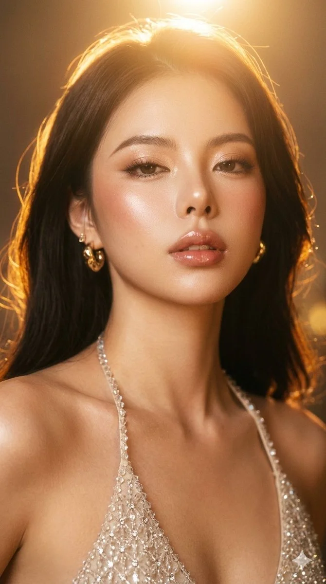 Golden sunset glow illuminates a glamorous late-90s portrait