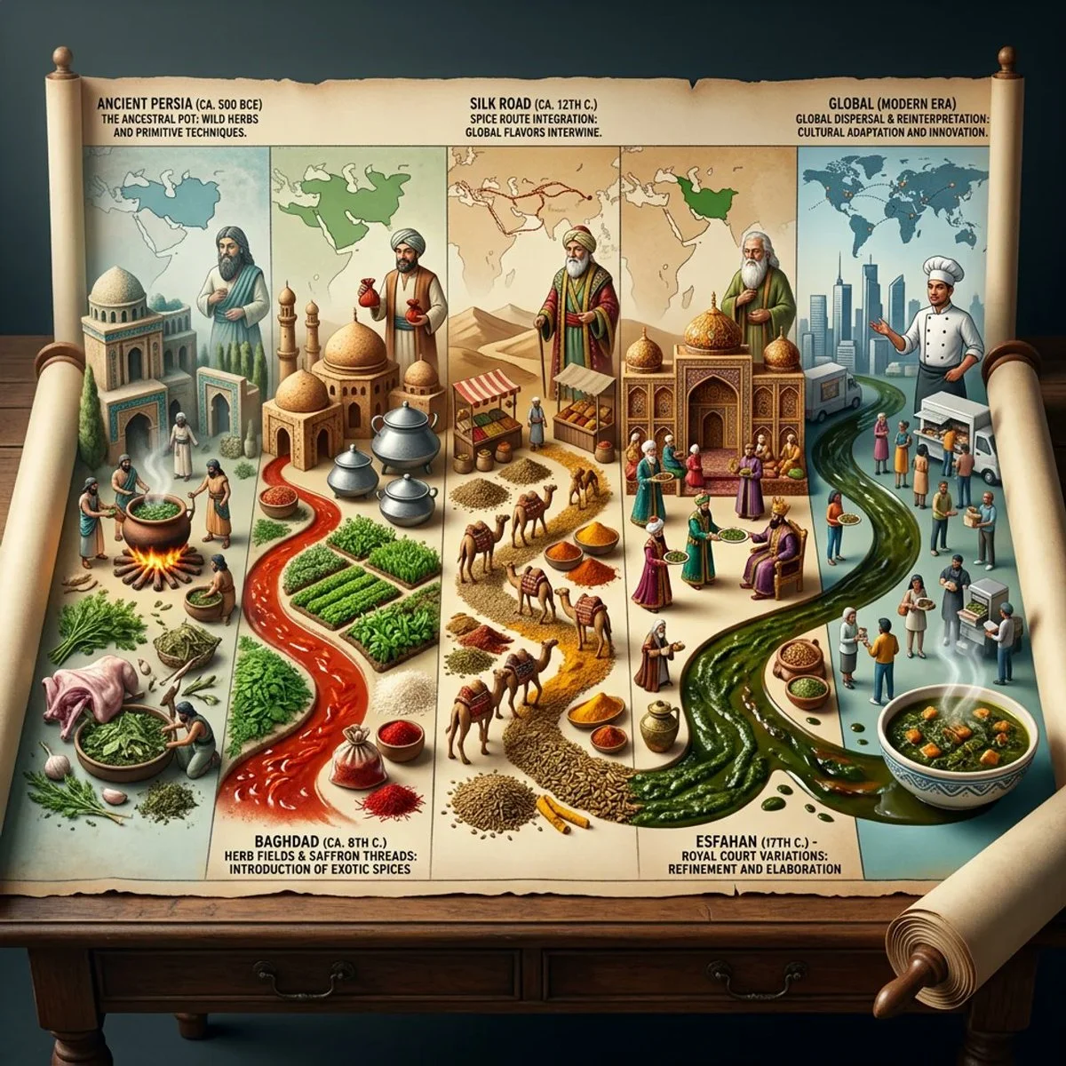 Gormeh Sabzi’s Culinary Odyssey: A Miniature Historical Scroll