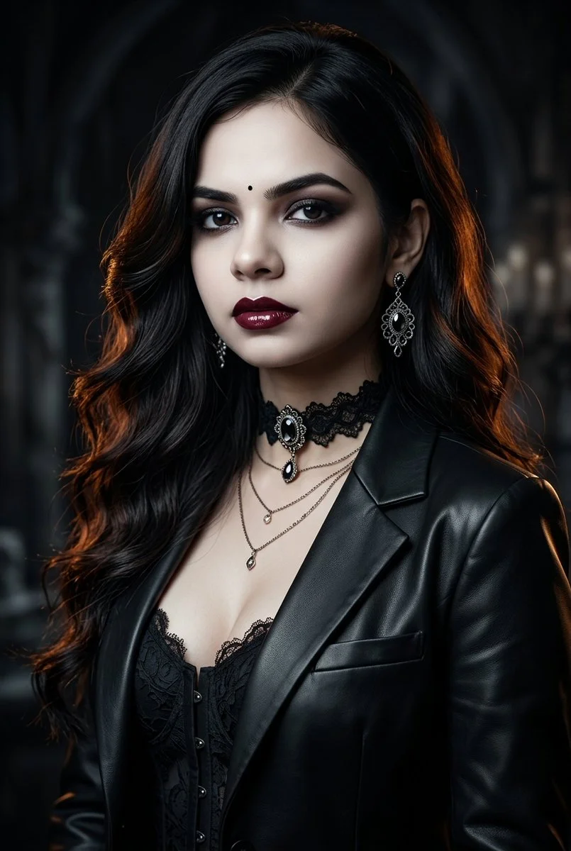 Gothic Beauty's Knowing Eyes Reveal Secrets of the Night in Cinematic Portrait
