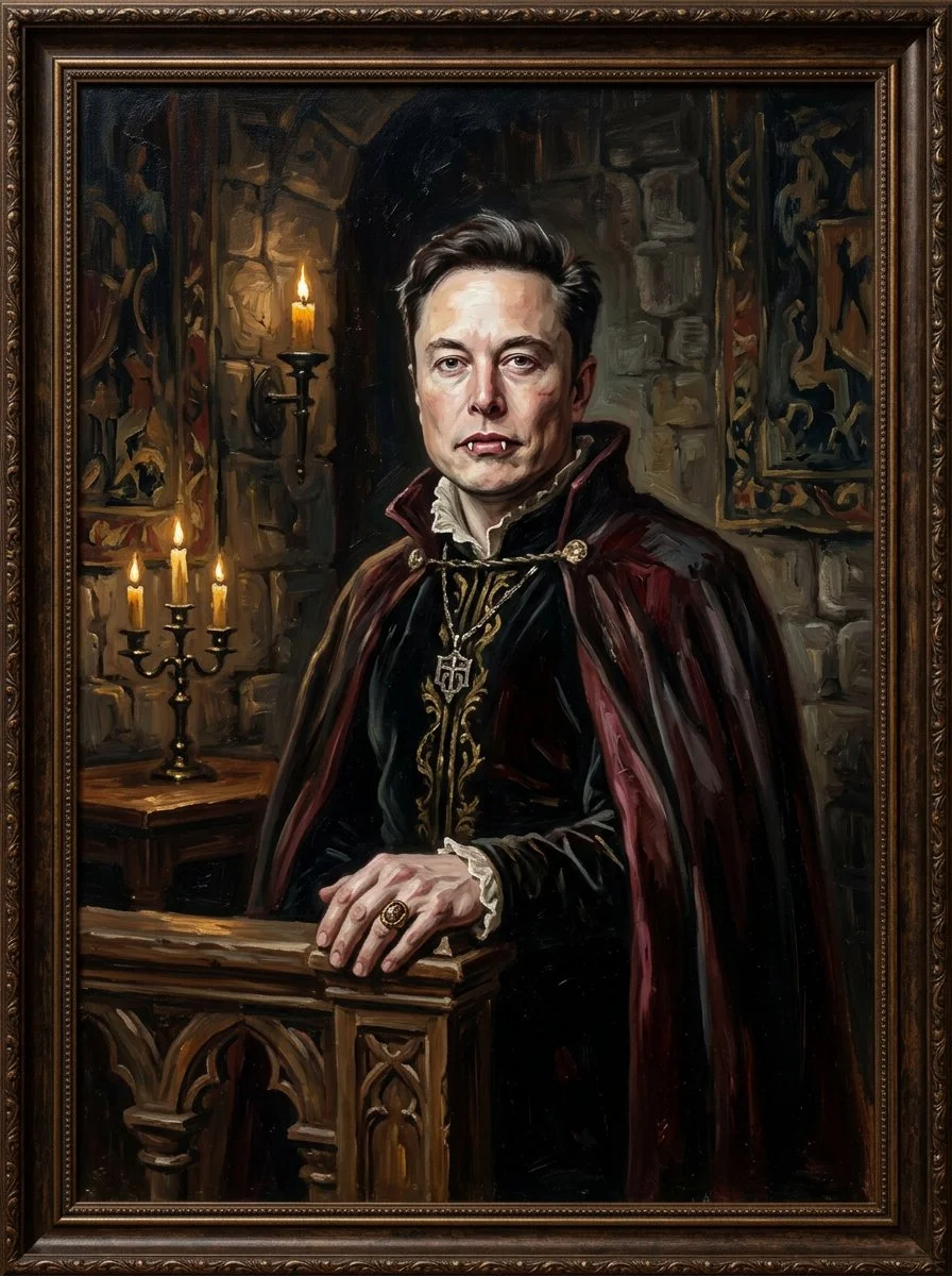 Gothic Vampire Portrait in Classic Oil Painting Style