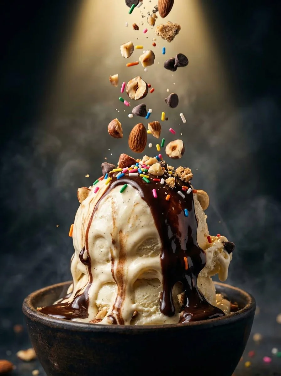 Gourmet Ice Cream Scoop Under Dramatic Spotlight