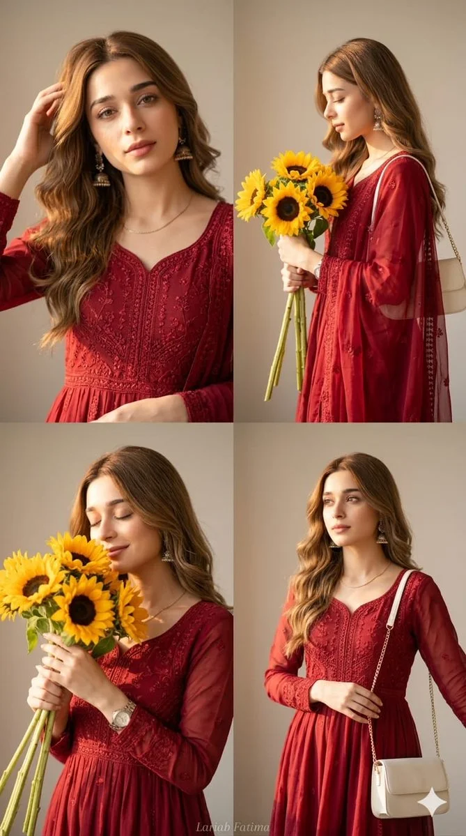 Grace in Red: A Soft Aesthetic Collage of Serenity