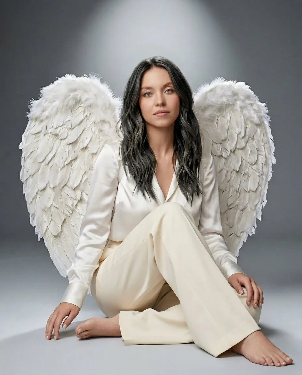 Graceful Angel in Soft Studio Light with Feathered Wings