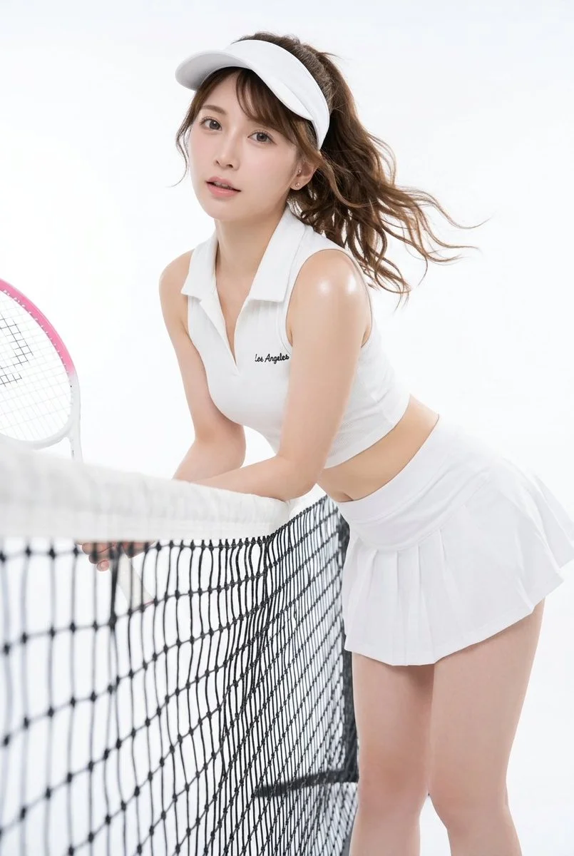 Graceful Athlete in Dynamic Tennis Pose with Soft Studio Lighting