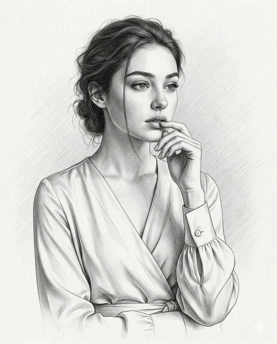 Graphite Elegance: Thoughtful Portrait in Pencil