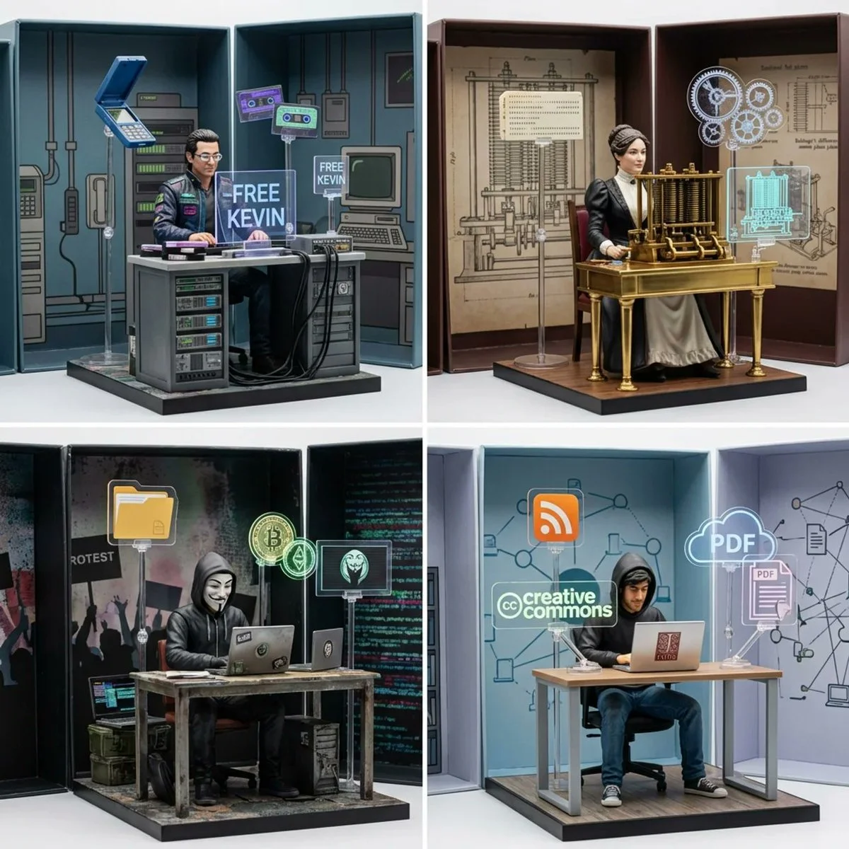 Grid of Iconic Hackers Captured with Futuristic Detail