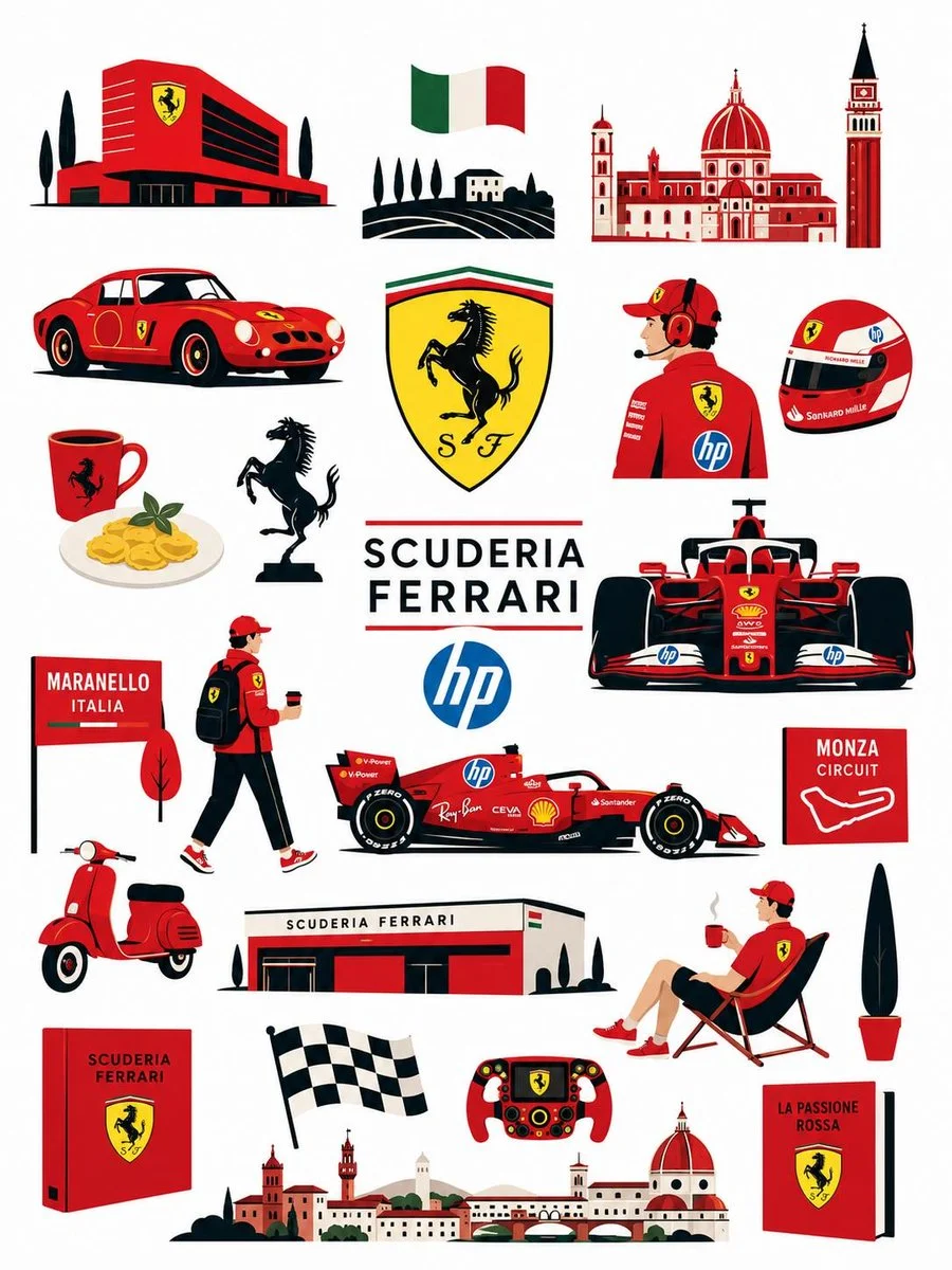 Haas F1 team travels through iconic Kanagawa landmarks in flat vector style