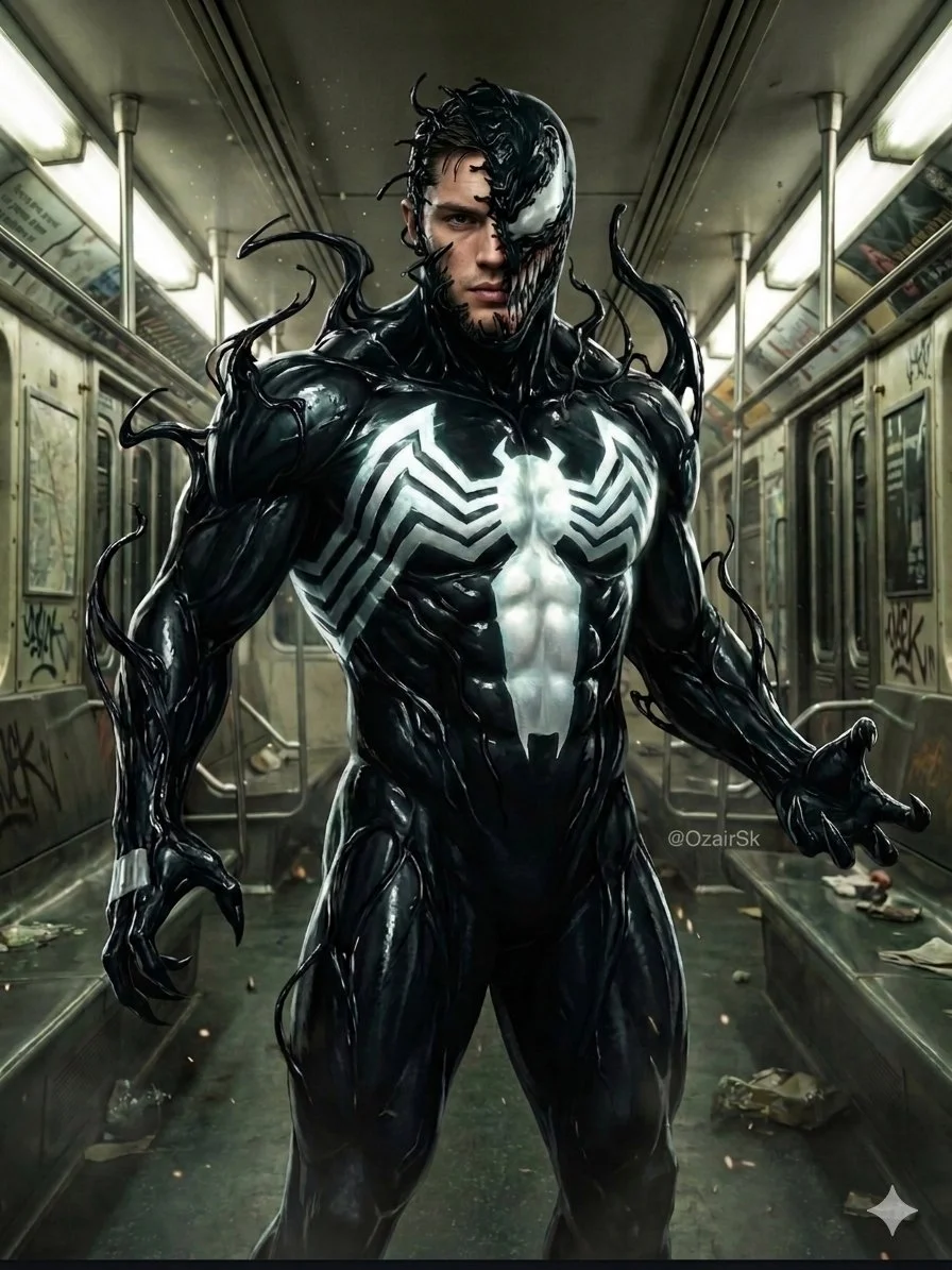 Half-Revealed Venom Symbiote in Gritty NYC Subway