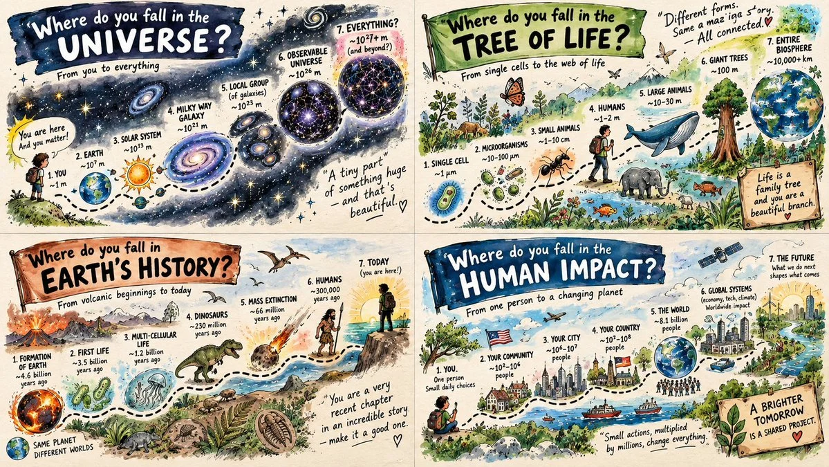 Hand-Drawn Sketchnote Timeline Shows Seven Exponential Scale Steps