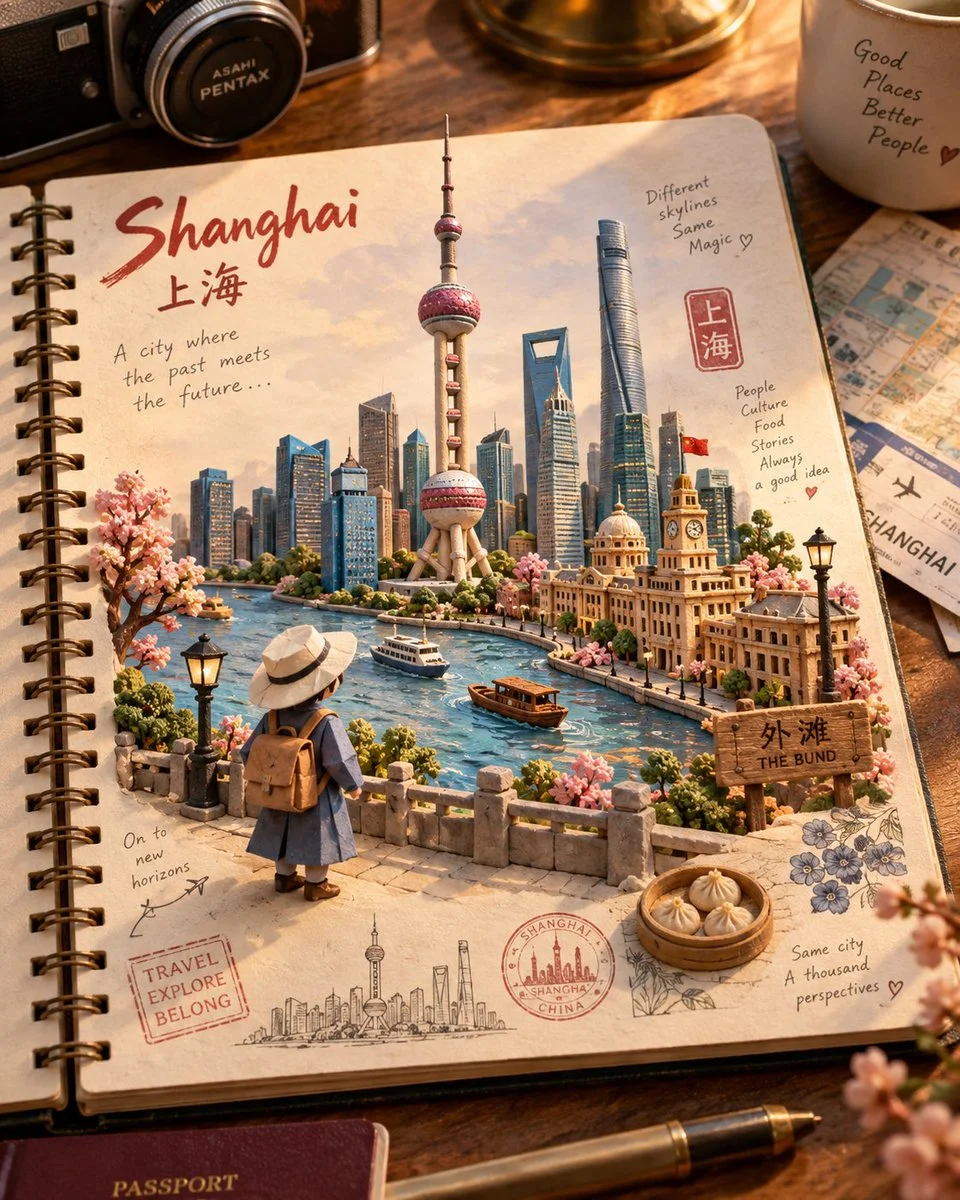 Handcrafted Clay Miniature World Unfolds Inside a Traveler's Notebook